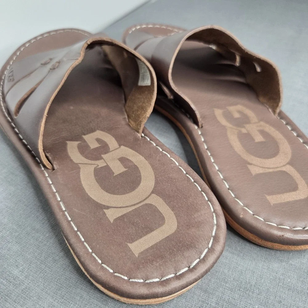 UGG Men's Brown Leather Slide Sandals Size 9 US / EU 42